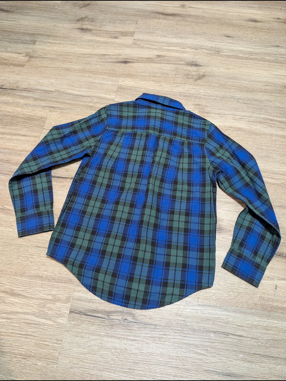 The Children's Place Boys Sm. 5/6 Blue Green Plaid Long-Sleeve Button-Down Shirt